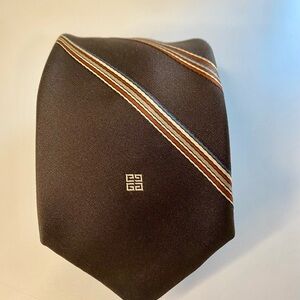 Givenchy Dark Brown Tie with Stripes Silk Blend Polyester